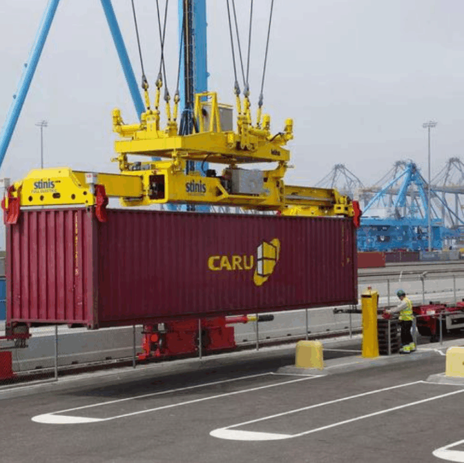 Crane lifting full container load (FCL) for efficient port-to-port shipping
