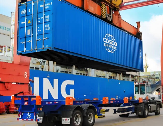 LCL freight container being transported by truck for international shipping